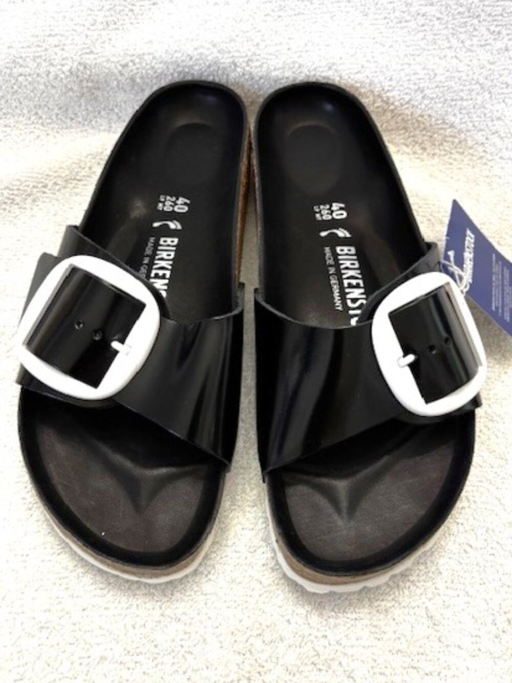 Black patent leather Birkenstock Madrid Big Buckle sandals NWT